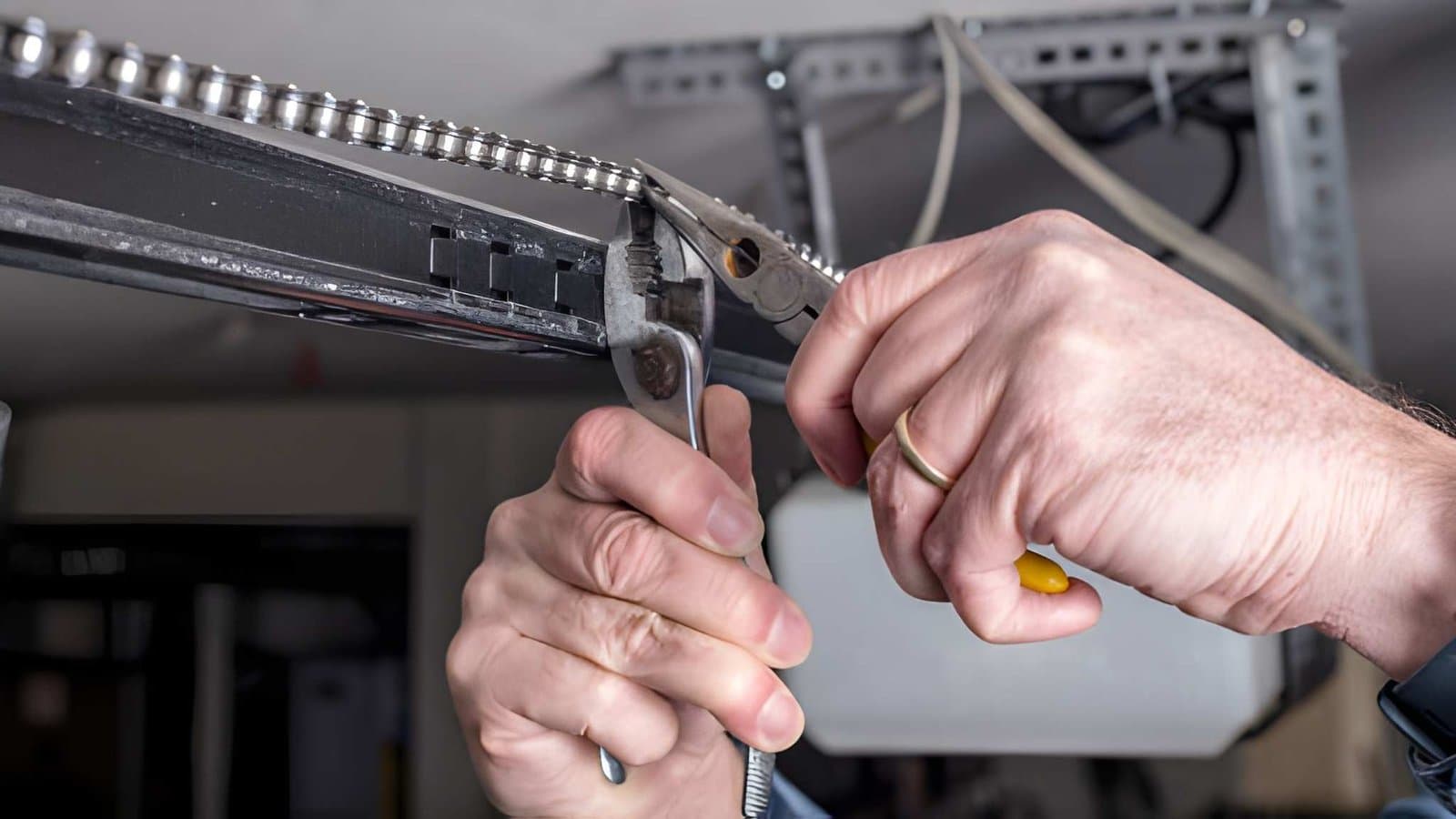 Technician repairing track